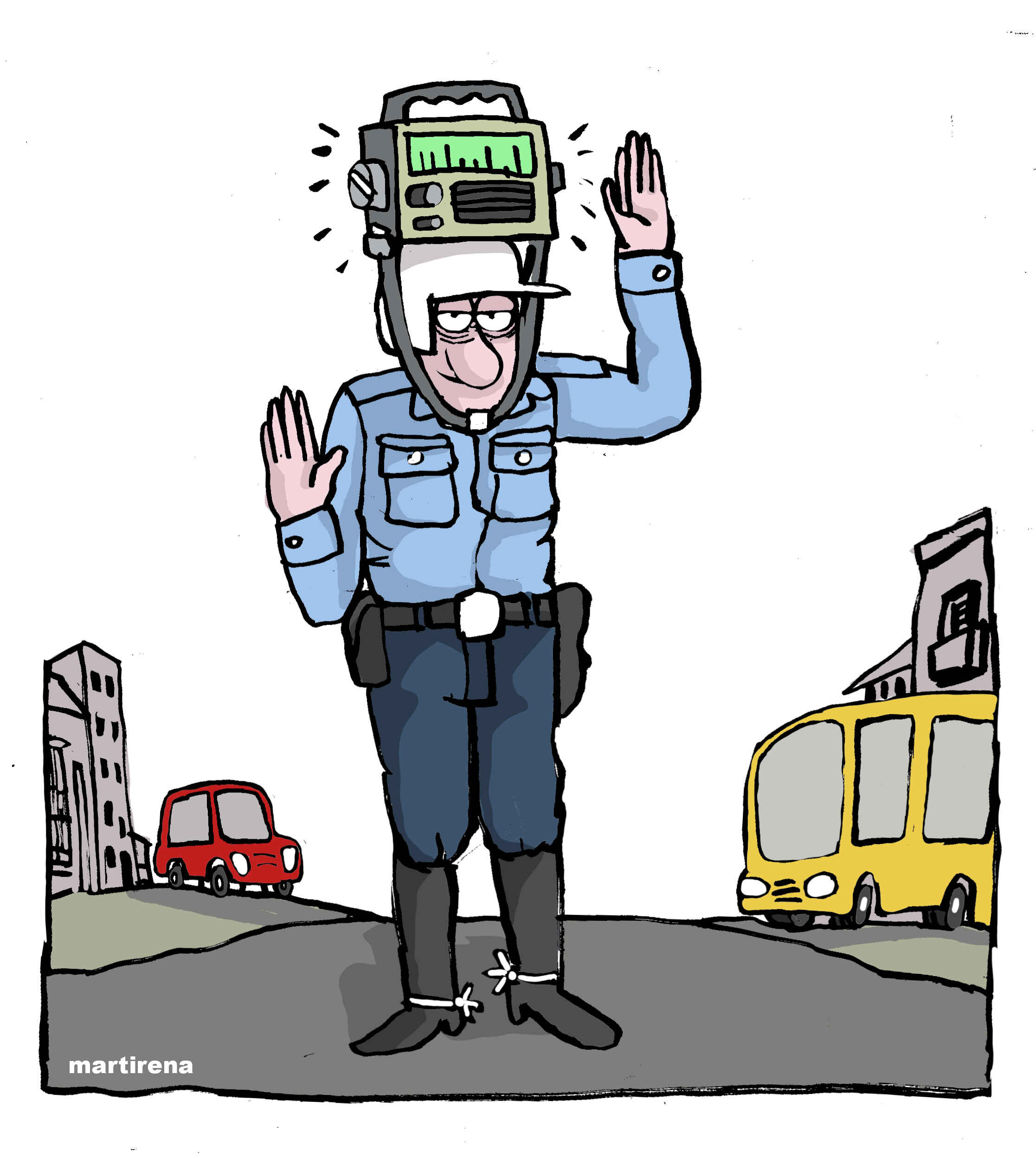 policía en la vía